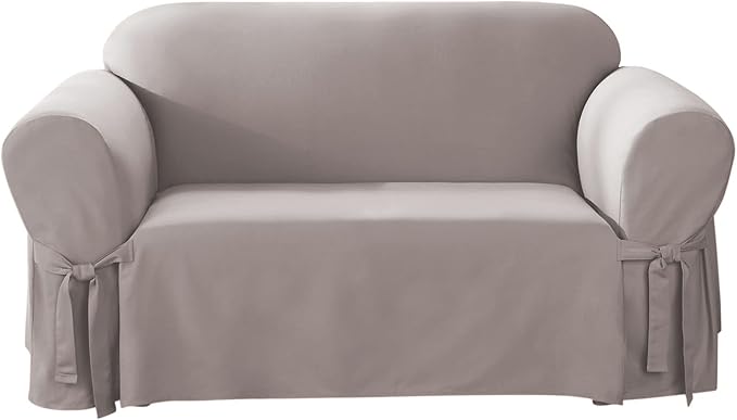 SureFit Cotton Duck Loveseat Box Cushion One Piece Slipcover, Furniture Cover