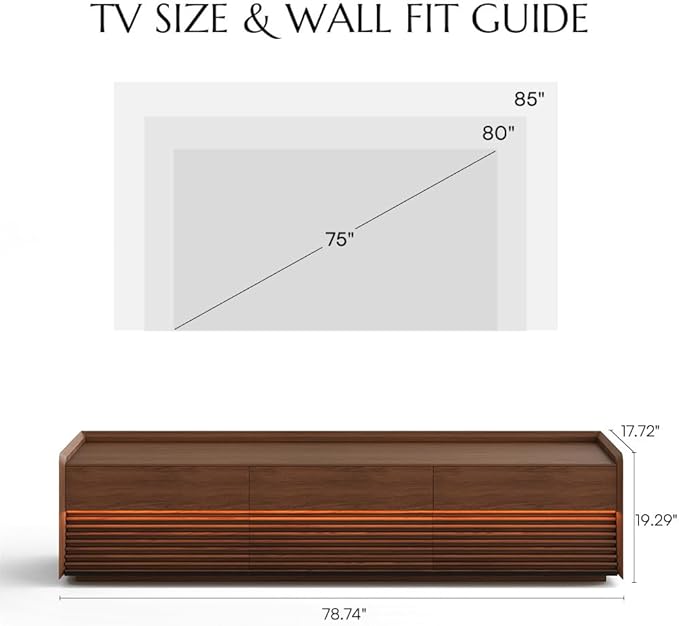 POVISON Fully-Assembled Mid Century Modern TV Stand, 78.74" Wood Media Console