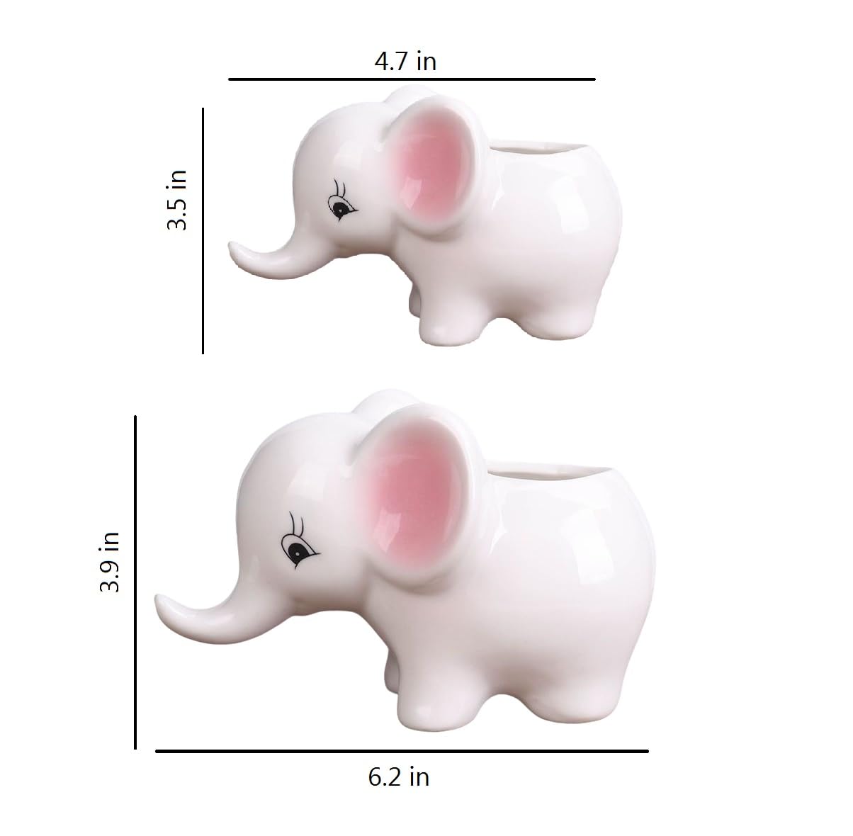 zmgmsmh Cute Elephant Succulent Elephants Home Decor Desk Garden, Animal Shaped Ceramic Succulent Pots with Drainage Hole, Planter Flower Pots(Elephant 2PCS)