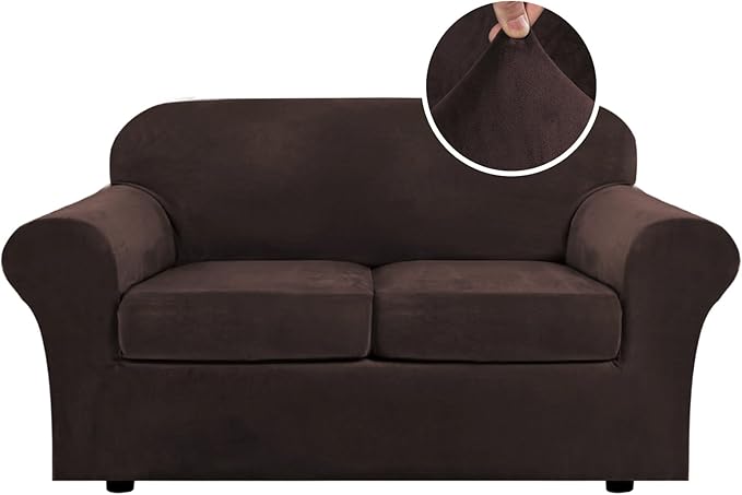H.VERSAILTEX Real Velvet Plush 3 Piece Stretch Sofa Covers Couch Covers