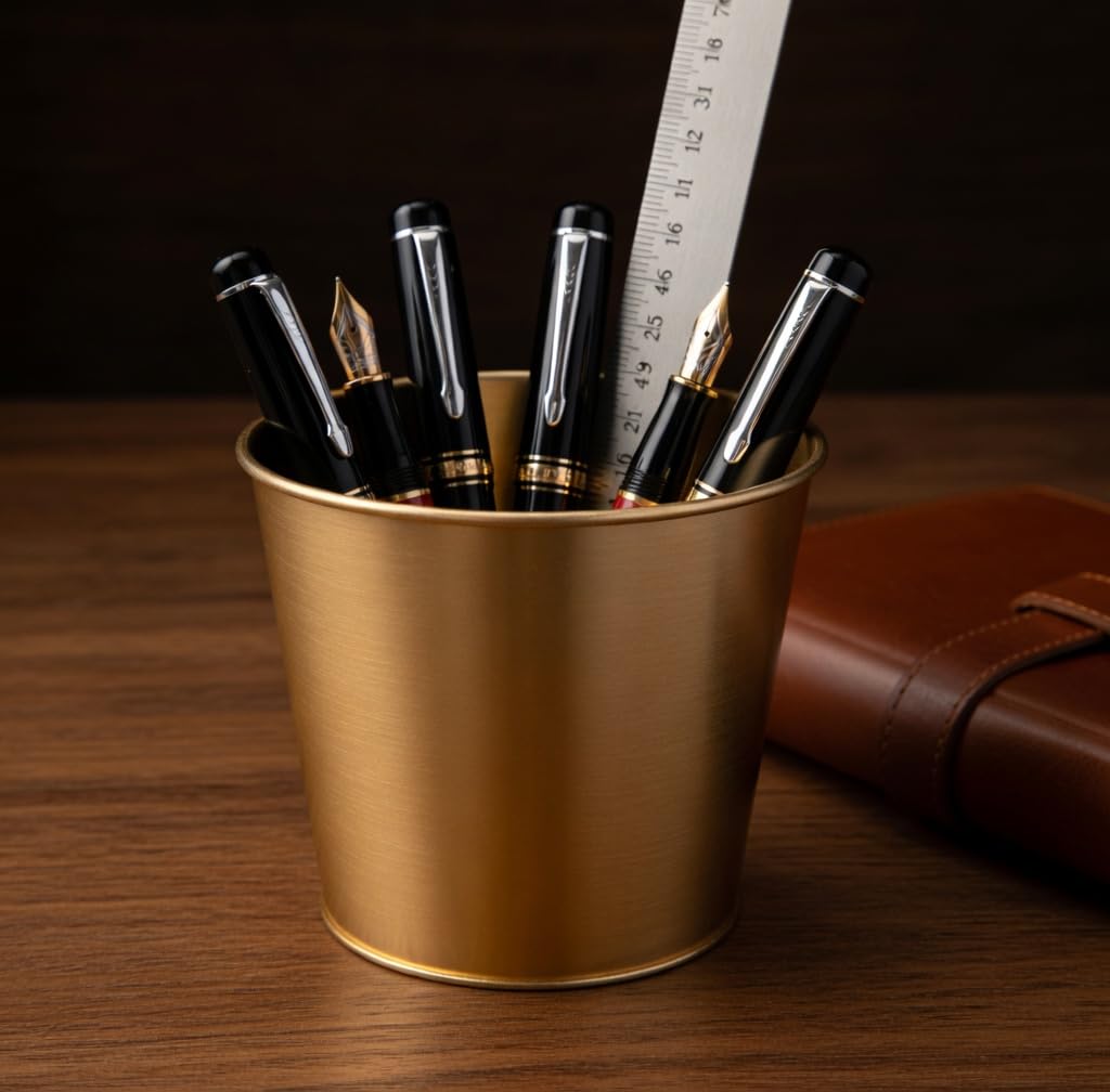 Hosley Set of 2 Gold Bucket/Pots with PVC Liner, 6.5" Dia x 6" H Ideal Gift for Floral Arrangements Wedding Home Office Party DIY Indoor Outdoor Garden Patio