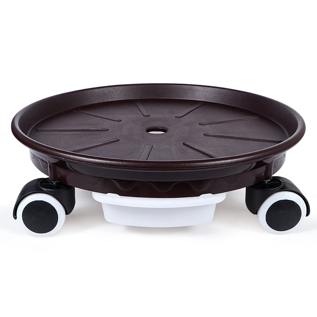 Skelang 2-Pack Plant Caddy 13.3 Inches, Plant Pallet with Water Drawer, Rolling Plant Dolly for Moving Flower Pots, Planter, Potted Plants, Load Capacity 180Lbs (Brown)