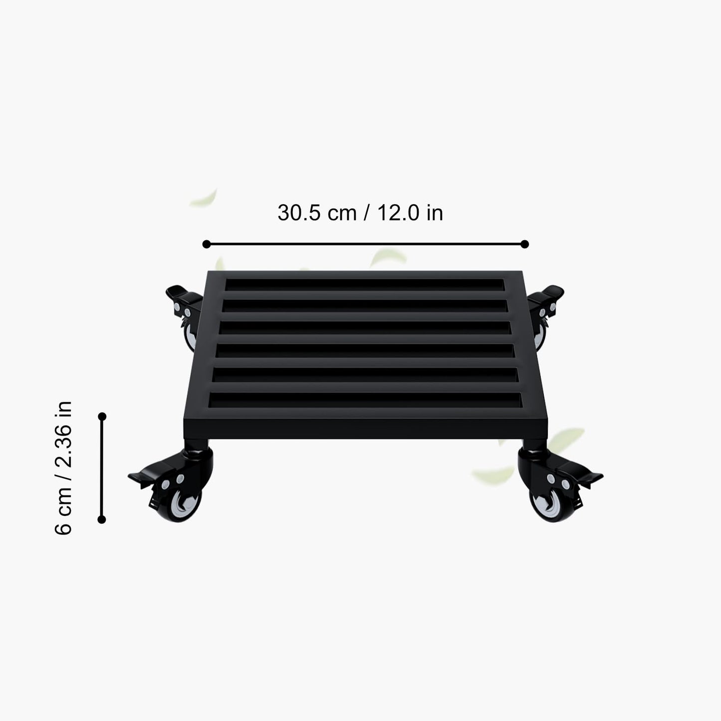Zhongma 2 Pack 12" x12"x 3.5"H Square Plant Caddy with Wheels, Fully Assembled, Heavy Duty Construction, 300 Lbs Capacity, Load-Bearing Wheels with Brakes, No Installation Required