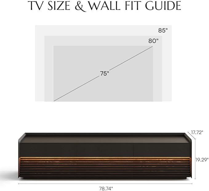 POVISON Fully-Assembled Mid Century Modern TV Stand, 78.74" Wood Media Console