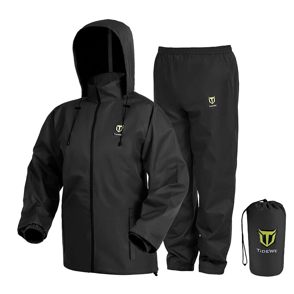 TIDEWE Rain Suit, Waterproof Breathable Lightweight Rainwear (Black Size S)