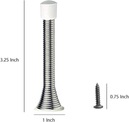 KISEER 16 Pack Spring Door Stops 3 1/4 Inch Flexible Heavy Duty Spring Door Stopper with RustProof Screw Rubber Bumper Tips (Satin Nickel)