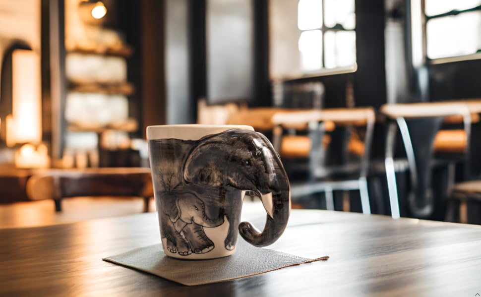 IYARA CRAFT 3D Elephant Mug 11oz – Chubby Handle Design, Handmade Ceramic, Microwave & Dishwasher Safe, Wildlife Coffee Cup, Gift for Animal Lovers, Women, Tea & Hot Chocolate