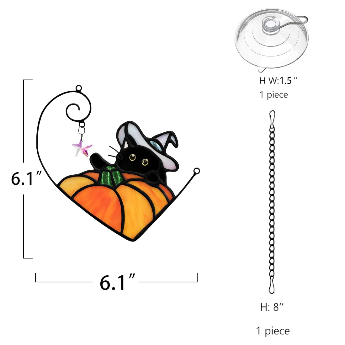 BOXCASA Black Cat Stained Glass Suncatcher, Halloween Pumpkin Witch Gifts
