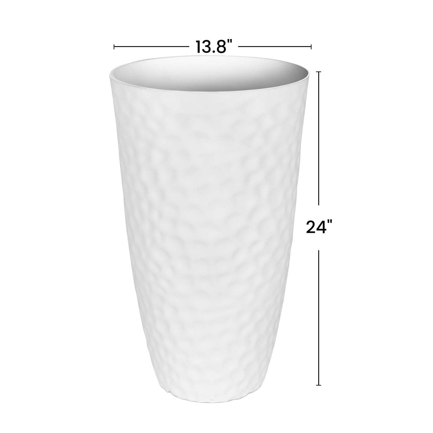 Worth 2 Pack 24" Tall Large Plastic Planter with Drainage Hole, Round Decorative Flower Plant Pit for Indoor or Outdoor Gardening, White