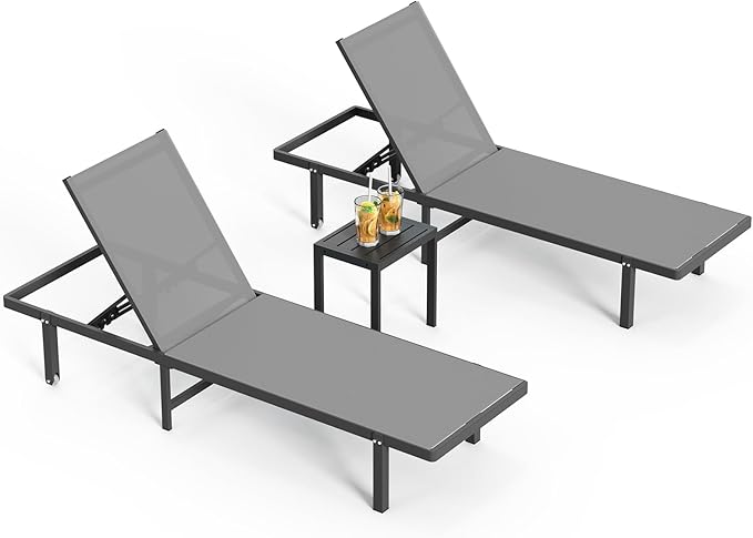 Pool Lounge Chairs Set of 3，Outdoor Lounge Chairs