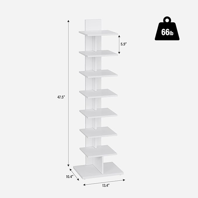 TUTOTAK Narrow Bookshelf, 8-Tier Bookcase, Spine Book Shelf