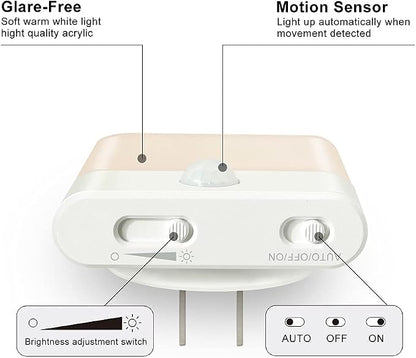 LED Night Light Plug in, Motion Sensor Night Light with Adjustable Brightness 3 Lighting Mode AUTO/ON/Off for Children, Bedroom, Hallway Light, 1-Pack
