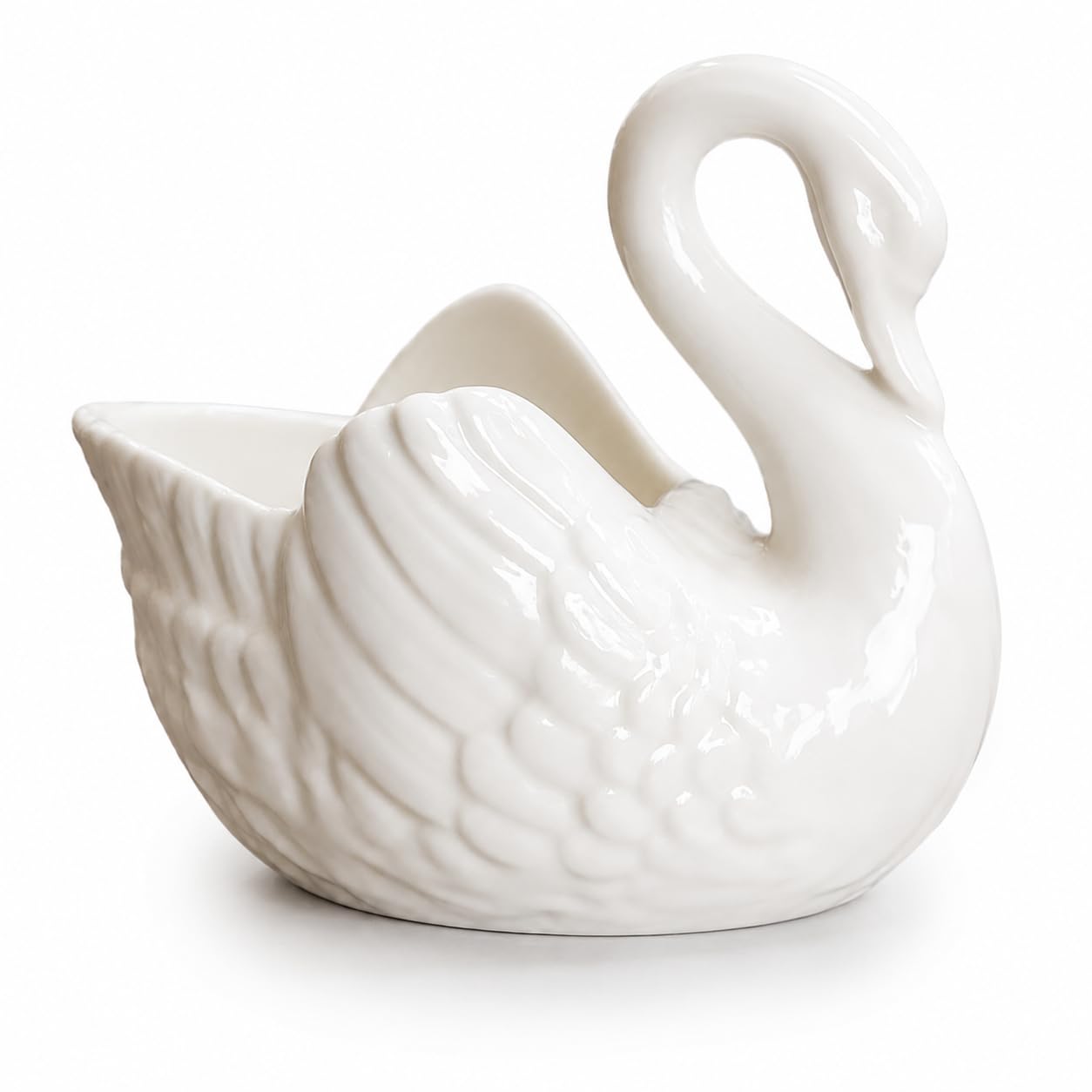 VANZACK Elegant White Ceramic Swan Planter 4.4in Decorative Succulent Flower Pot Swan Vase, Ceramic Swan Decor and Candle Holder for Home Office Gardening