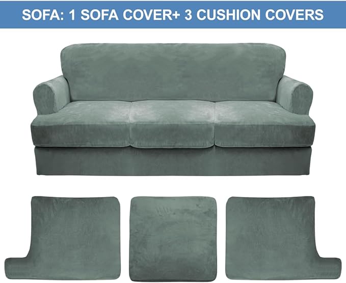 CUCRAF Cushion Sofa Cover 4 Piece Slipcovers, Soft Thick Velvet Couch Cover