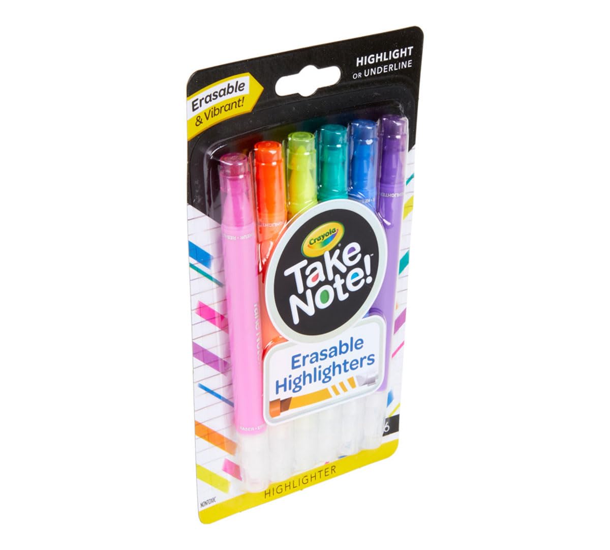 Crayola Take Note Erasable Highlighters (6ct), Teacher Essentials, Cute Aesthetic School Supplies, No Bleed Highlighters, Chisel Tip Marker Set