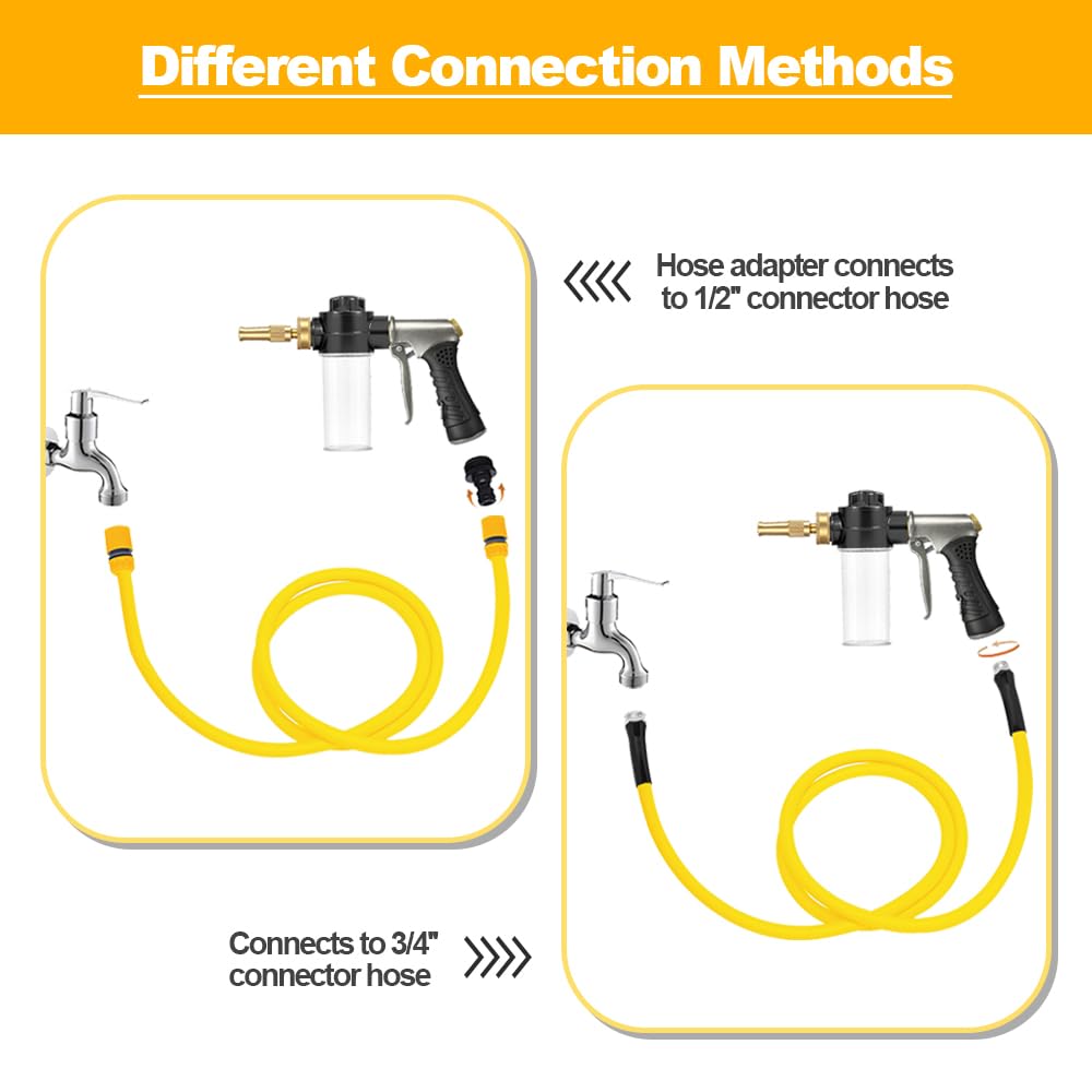 High-Pressure Hose Nozzle Gun with 100cc Soap Dispenser, Metal Car Wash Sprayer for Car Cleaning, Solar Panel/Wall/Window Washing & Garden Watering (Foam Gun A)