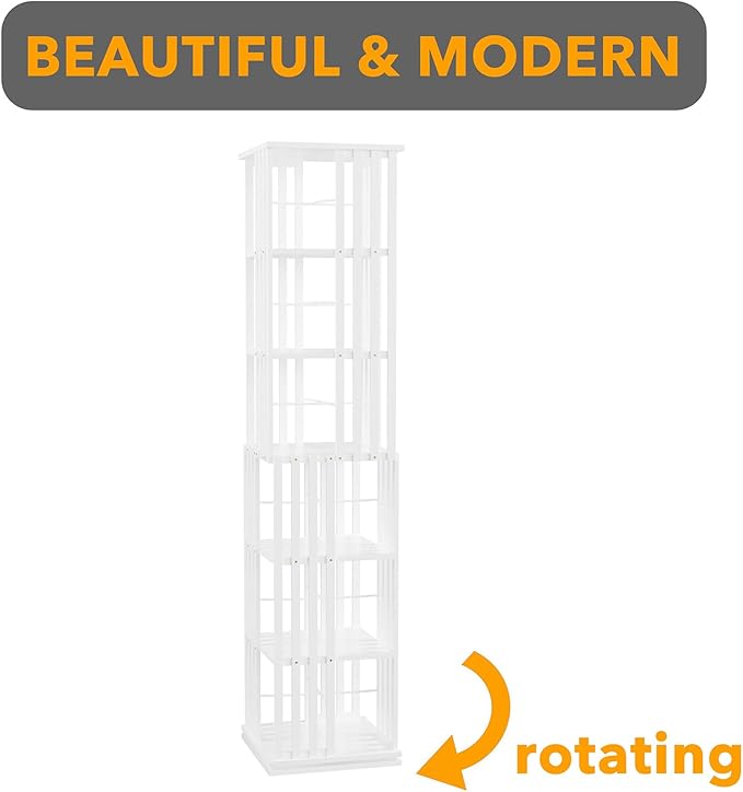 SpaceAid 6 Tier Rotating Bookshelf Tower, Bamboo Spinning Book Shelf, Revolving