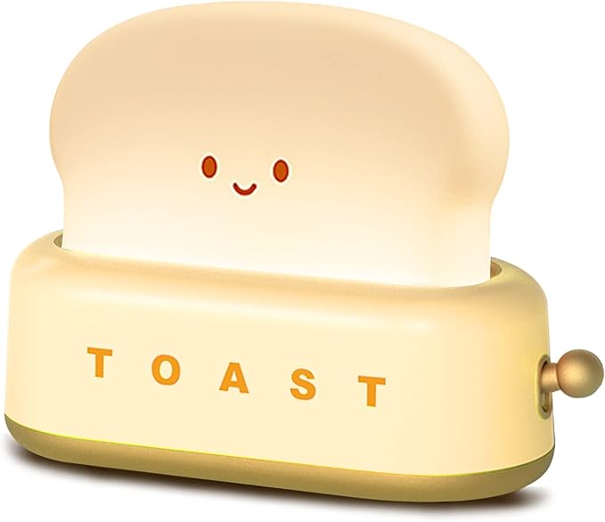 QANYI Small Table Lamp, Cute Toast Bread LED Bedroom Nightstand Light with Timer and Rechargeable, Cool Birthday Gift for Baby Kids Children Girls Boys