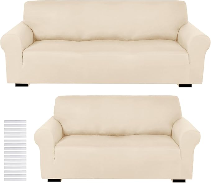 Peryiter 2 Pcs Sofa Covers Couch and Loveseat Covers Set Stretch Sofa Slipcover