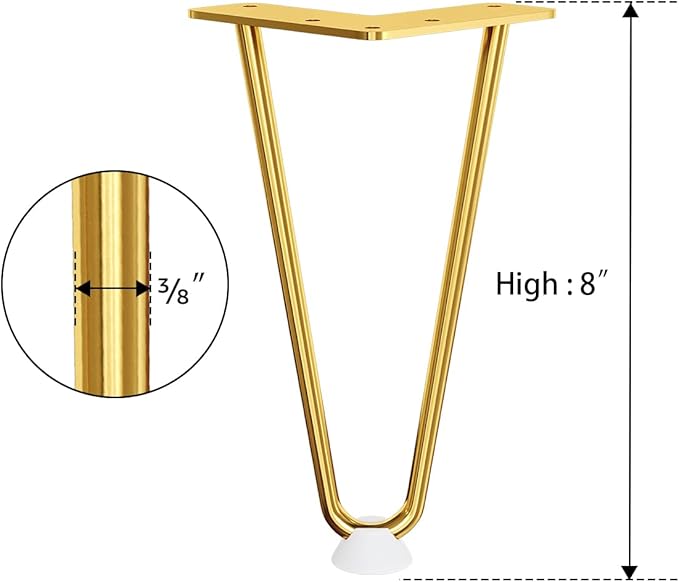 SMARTSTANDARD 8 Inch Hairpin Furniture Legs, 3/8'' Rods Metal Home DIY Projects