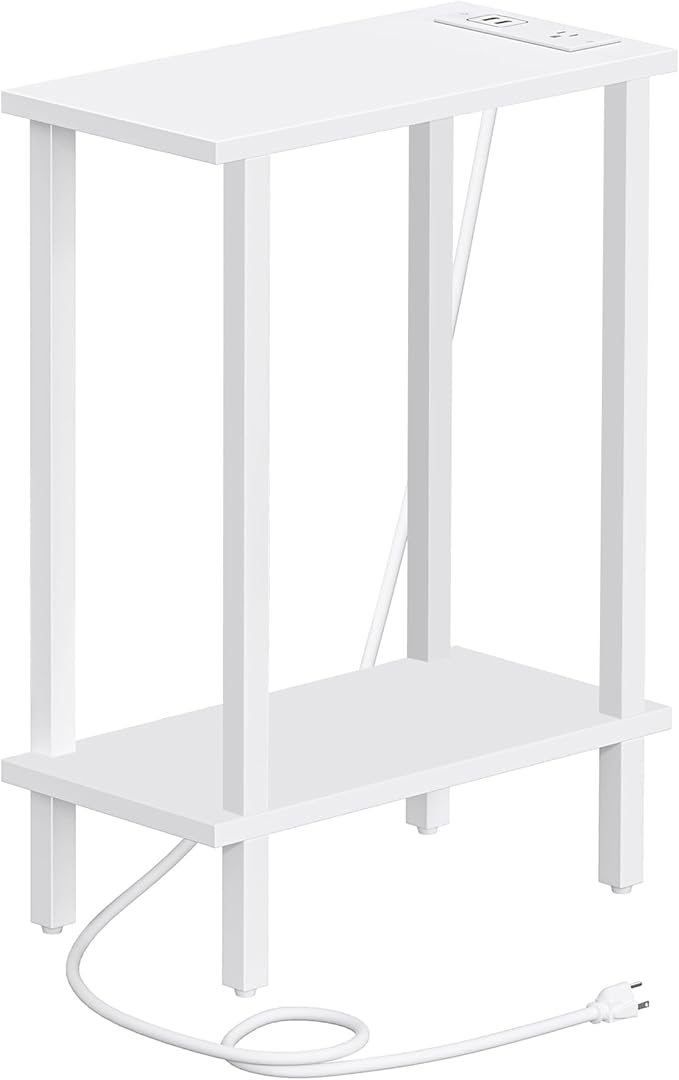 TUTOTAK Small End Table with Charging Station, Narrow Side Table with USB Ports