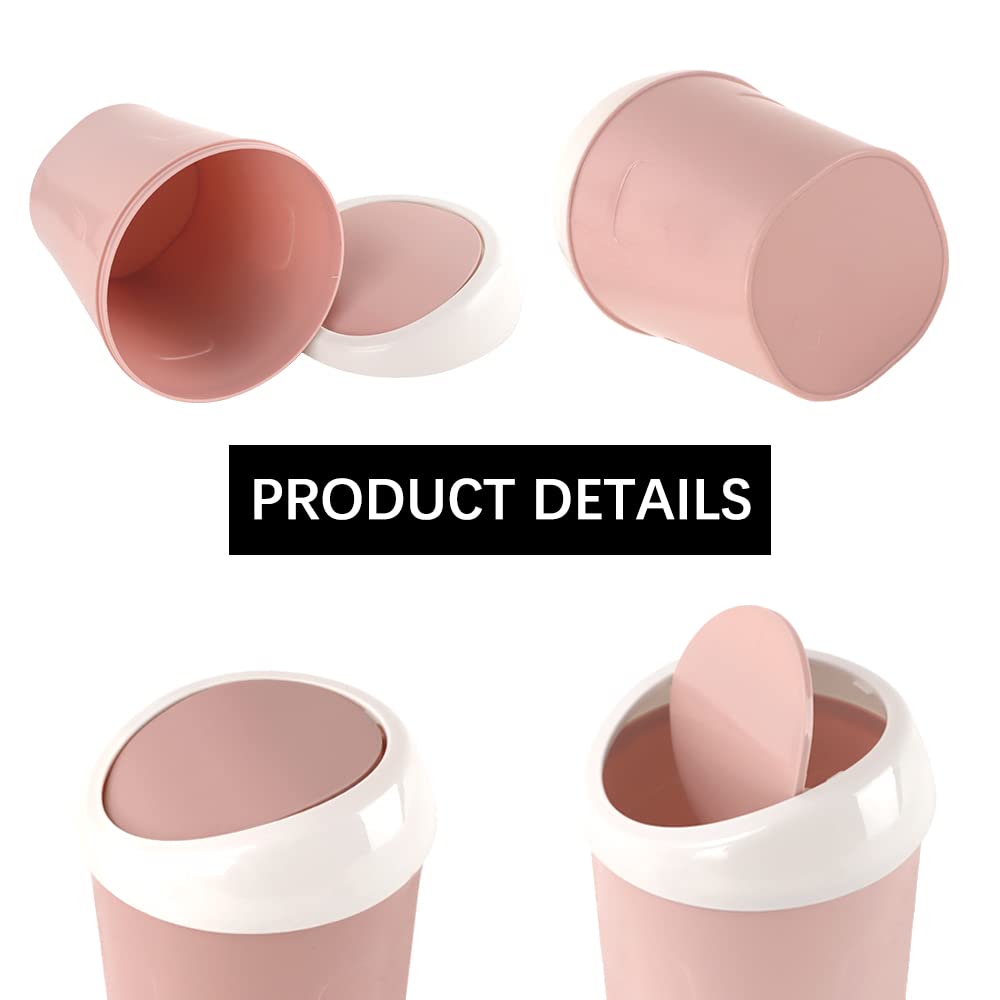 SITAKE 2 Pcs Plastic Mini Wastebasket Trash Can with 120 Trash Bags, Tiny Desktop Waste Garbage Bin with Swing Lid for Home, Office, Kitchen, Vanity Tabletop, Bedroom, Bathroom (Blue + Pink)
