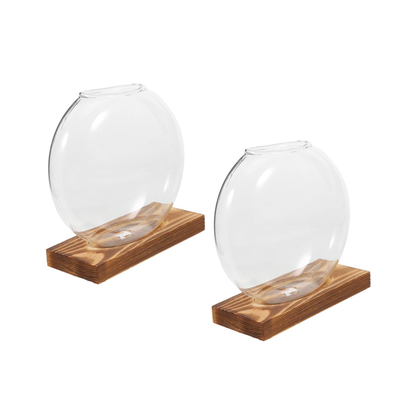 EPIGEIST 2pcs Hydroponic Glass Vase Containers with Wooden Base, Plant Terrarium for Indoor Propagation, Desktop Hydroponic Plant Vase for Home and Office Décor
