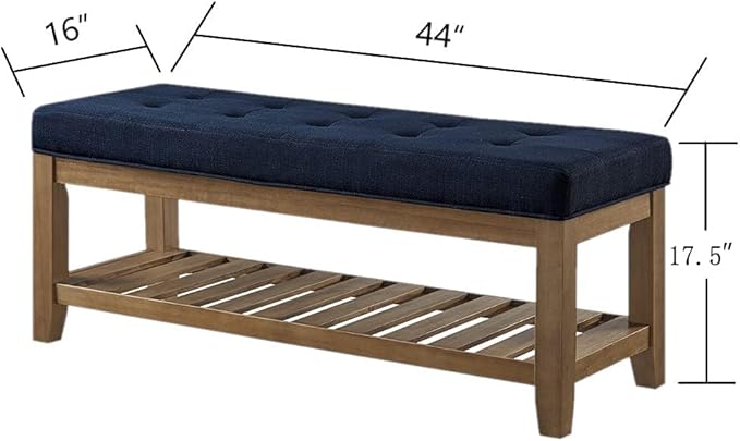 24KF Large Rectangular Upholstered Tufted Linen Fabric Ottoman Bench, Padded