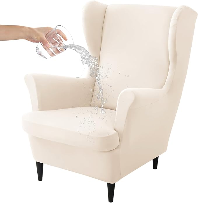 HAOYONG Wing Chair Slipcovers Waterproof Spandex Wingback Chair Covers 2 Pieces