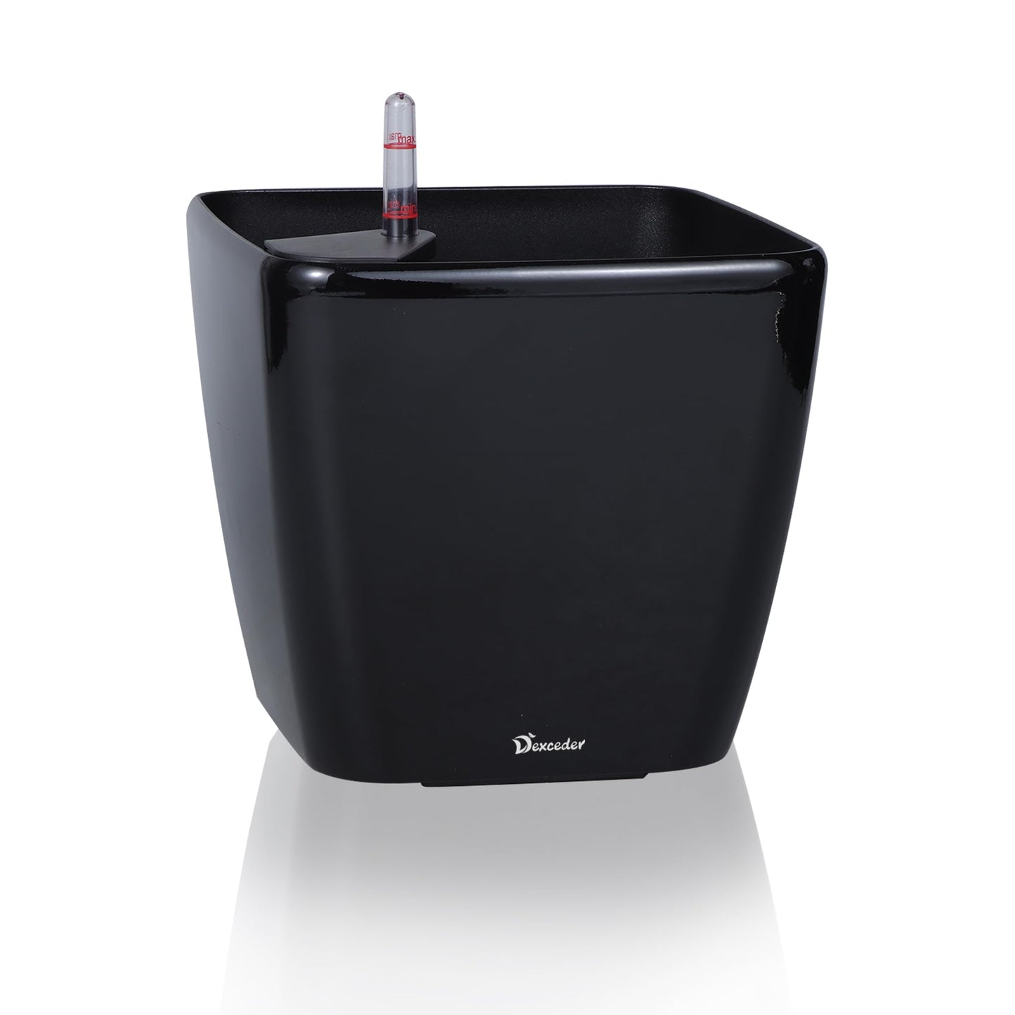 Dexceder 9x8 Self Watering Planter Indoor Outdoor, Inner Mat Design, Thickened Table Flower Plant Pot with Water Level Indicator (Black High Gloss)