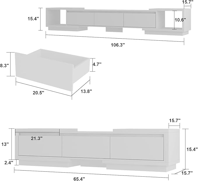 AGOTENI Expandable TV Stand Media Console Table, Modern Entertainment Center