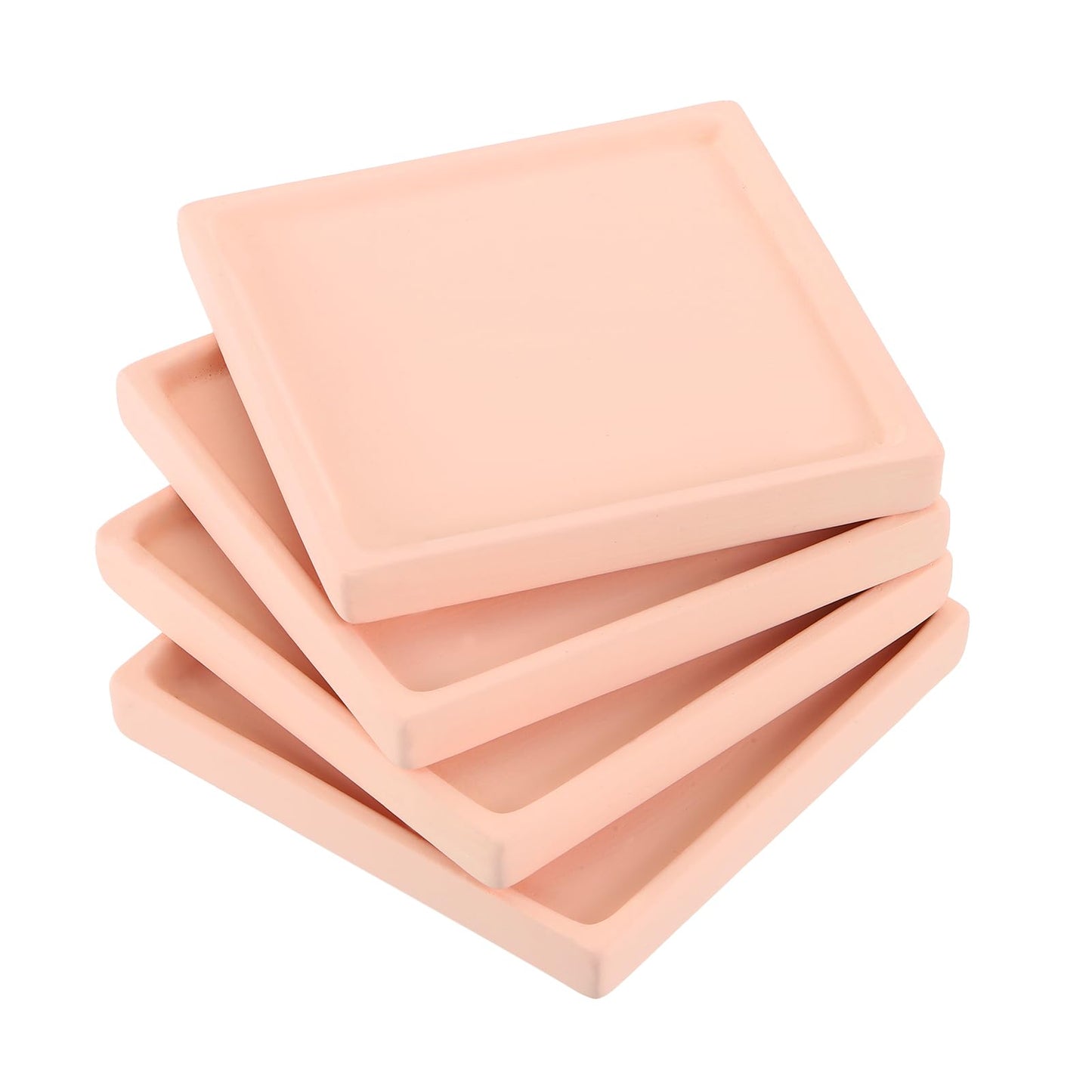 PATIKIL 5 Inch Plant Pot Saucers, 4 Pack Ceramic Square Plant Saucer Tray Flower Planter Drip Tray for Indoors Outdoors Patio Balcony, Pink