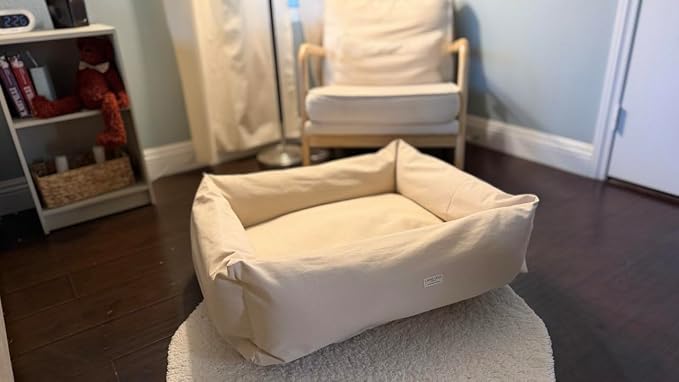Rectangular Natural Cotton Canvas Dog Bed with Raw Cotton Insert – Eco Friendly Pet Bed with Removable Washable Cover, Breathable Cushion for Dogs & Cats (Natural, XX Large 48" × 36" × 8")