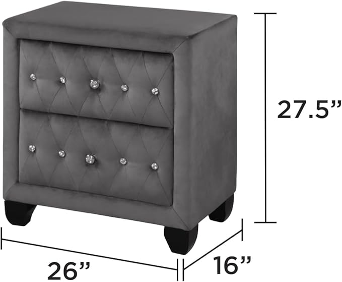 Sophia Modern Style Crystal Tufted 2-Drawer Nightstand Upholstered