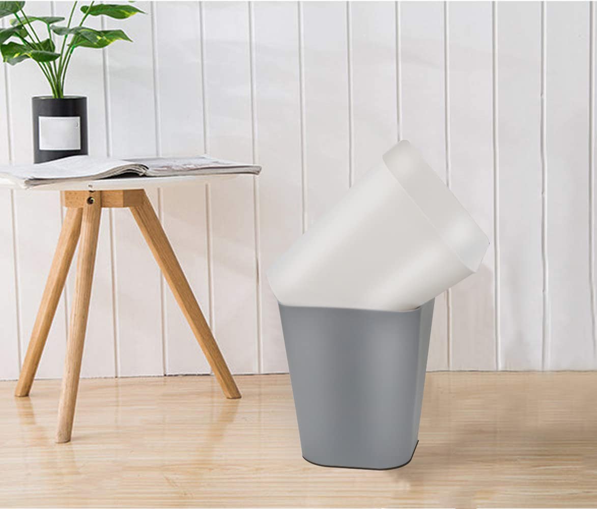 Feiupe 1.6 Gallon Small Trash Can Wastebasket for Kitchen Office Bathroom,Pack of 2(White+Gray)