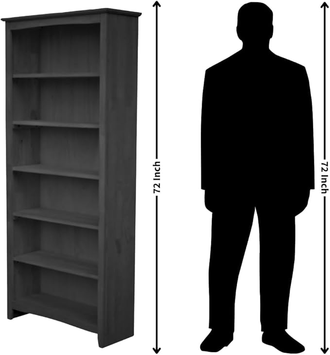 International Concepts Shaker Bookcase 72-Inch Tall, Solid Parawood, 5-Shelf