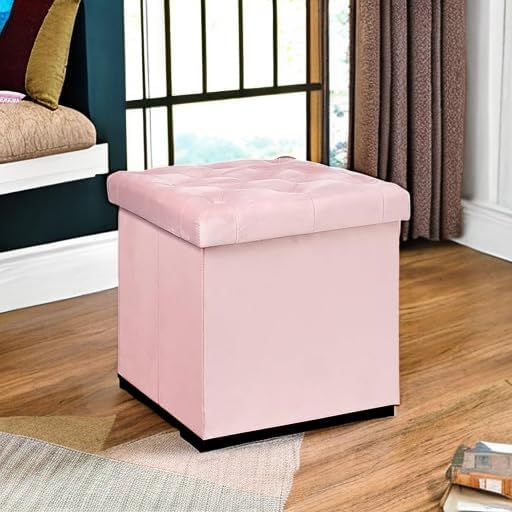 B FSOBEIIALEO Storage Ottoman Cube, Velvet Tufted Folding Ottomans