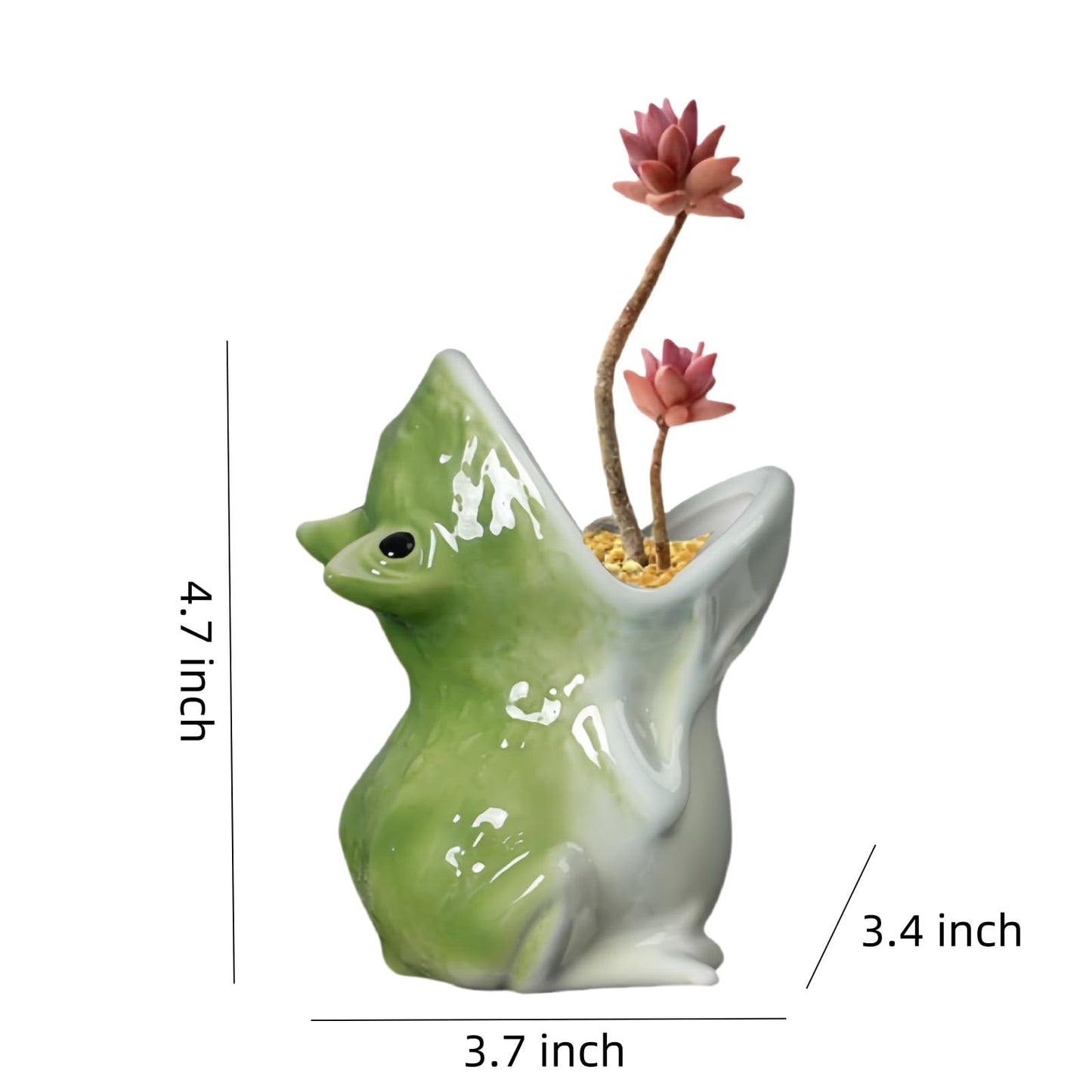 SUSOYAOCHEN Cute Animal Ceramic Succulent Plant Pots, Aloe Cactus Indoor Outdoor Small Bonsai Planter Flowerpot Use for Home Garden Decoration,Plants Not Included (Green)
