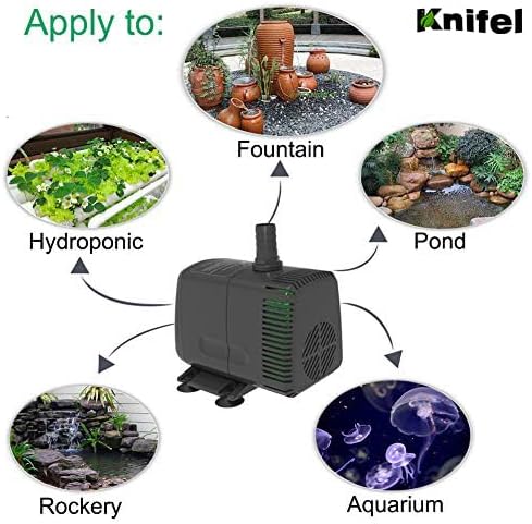 Knifel Submersible Pump 880GPH (3500L/H 60W) Ultra Quiet with Over Heating Protection 10.2ft High Lift for Fountains, Hydroponics, Ponds, Aquariums & More…