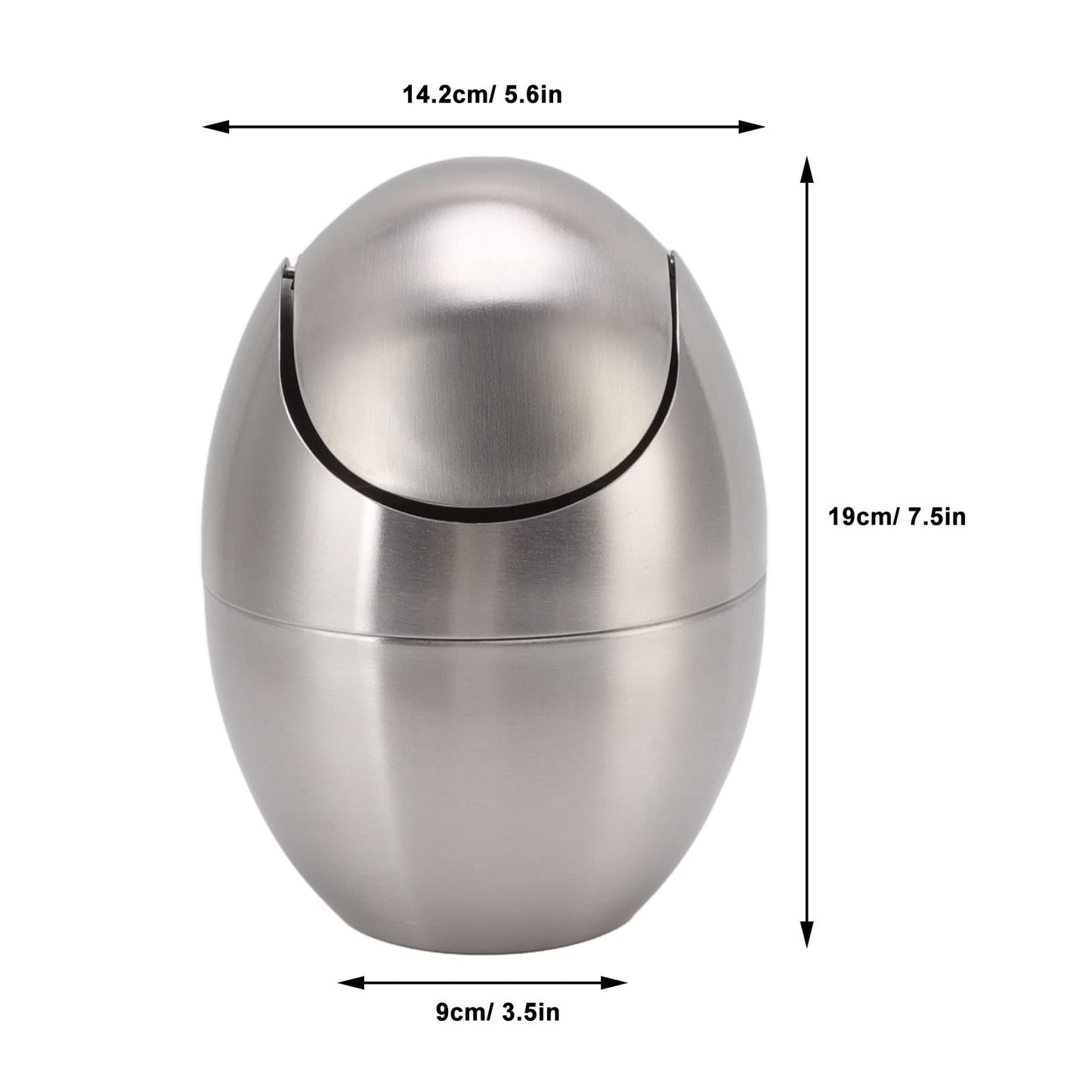 Tyenaza Mini Trash Can, Egg-Shaped Stainless Steel Countertop Garbage Bin, Mini Desk Can with Swing Lid for Office Desk, Coffee Table, Vanity Tabletop, Bedroom