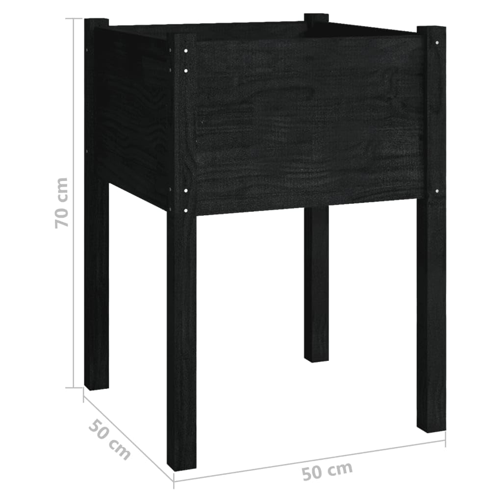 HFXHIJXQ Large Black Square Wooden Planter 19.7"x19.7"x27.6", Solid Pinewood Outdoor Flower Box with Drainage for Patio, Garden, Balcony