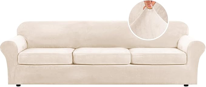 H.VERSAILTEX Modern Velvet Plush 4 Piece High Stretch Sofa Slipcover Furniture