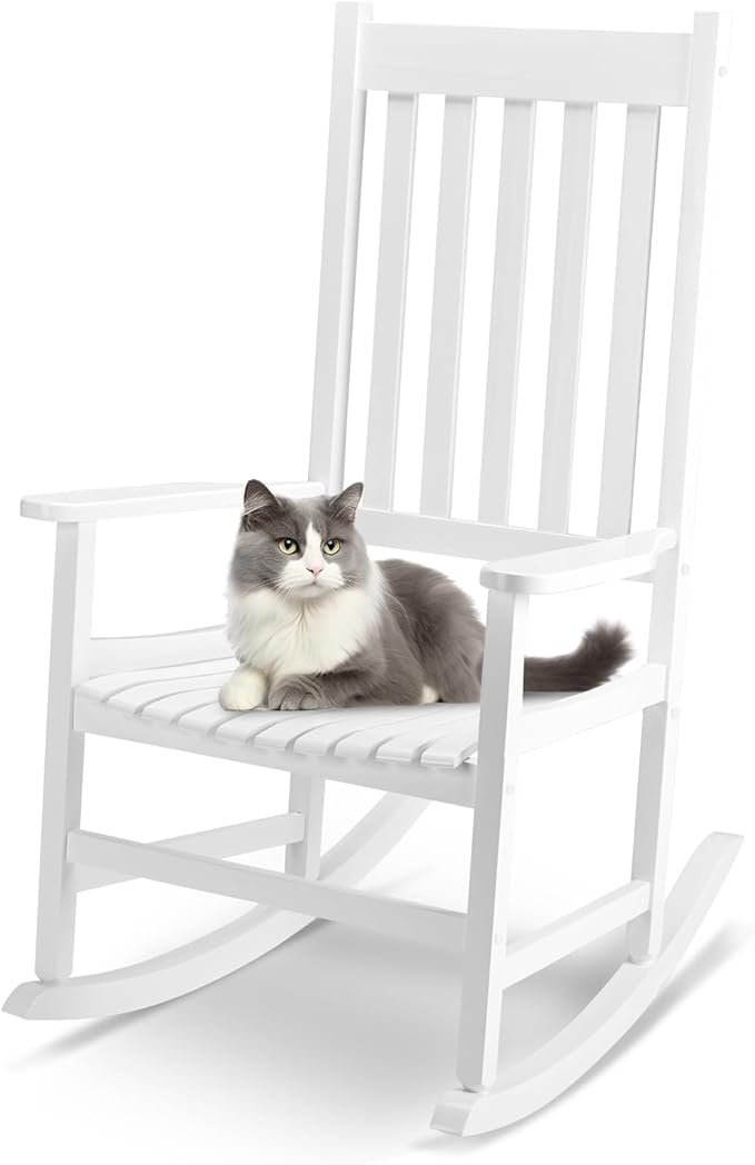 Outvita Outdoor Rocking Chair, Solid Wood High Back Rocker, All Weather Lounge