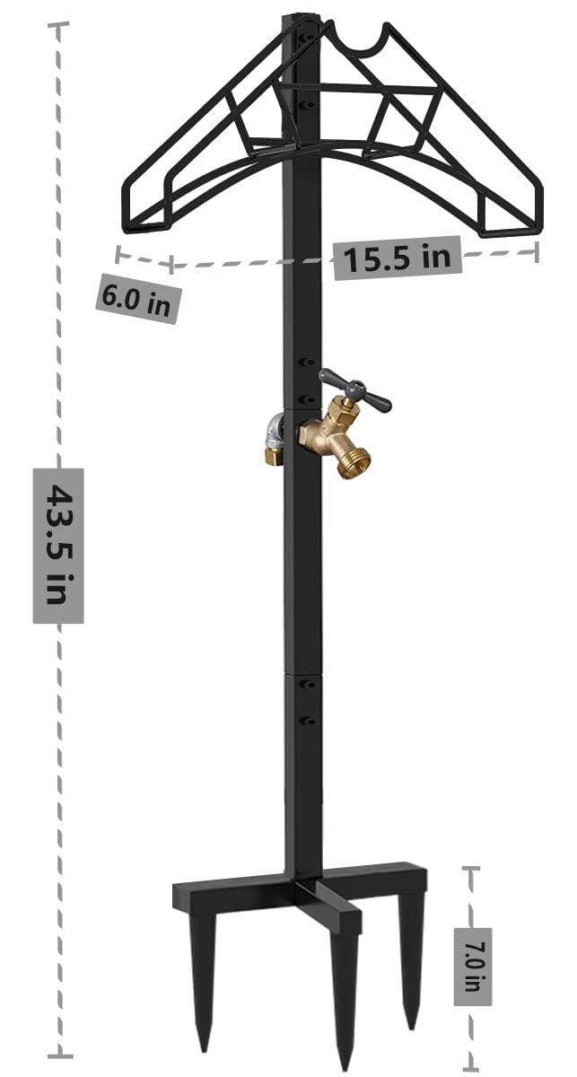 Artigarden Freestanding Outdoor Garden Hose Holder Stand with Brass Faucet, Heavy Duty Metal Water Hose Reel Storage Stake Rack for Backyard, Black (Hose not Included)