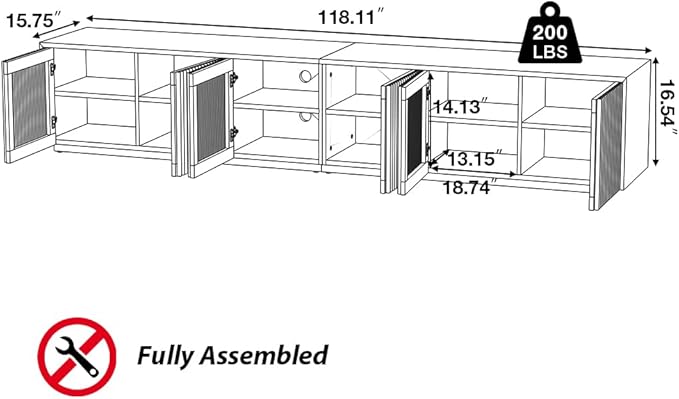 POVISON Full Assembled Mid Century Modern TV Stand, 118” Extra-Large