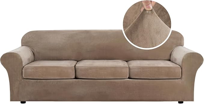 H.VERSAILTEX Velvet Plush 4 Piece High Stretch Sofa Slipcover Cover Furniture