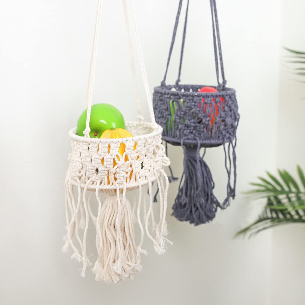Kelendle Macrame Plant Hangers with Tassels Indoor Hanging Planters Basket Handmade Cotton Rope Flower Pots Holder Stand Boho Home Decor Outdoor Decorations Round White