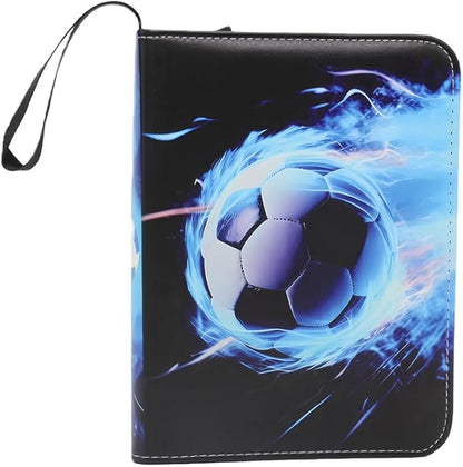 Card Binder – 400 Capacity, Zippered Trading Card Holder for MTG, Sports & Collectible Cards – Acid-Free, Durable & Travel-Friendly Storage (Blue Football, 4 Pocket)