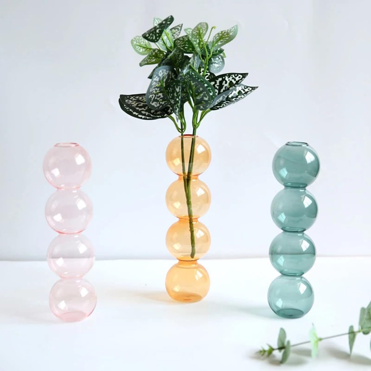 LKXHarleya Aesthetic Ball Aesthetic Decorative Vase, Glass Bubble Vases Ball Bud Vase for Centerpieces, Flower Arrangement, 2.36 x 8.66 Inch, Pink