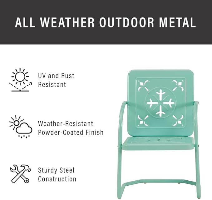 Crosley Furniture Azalea 2-Piece Outdoor Chair Set, Vintage Retro Metal Patio